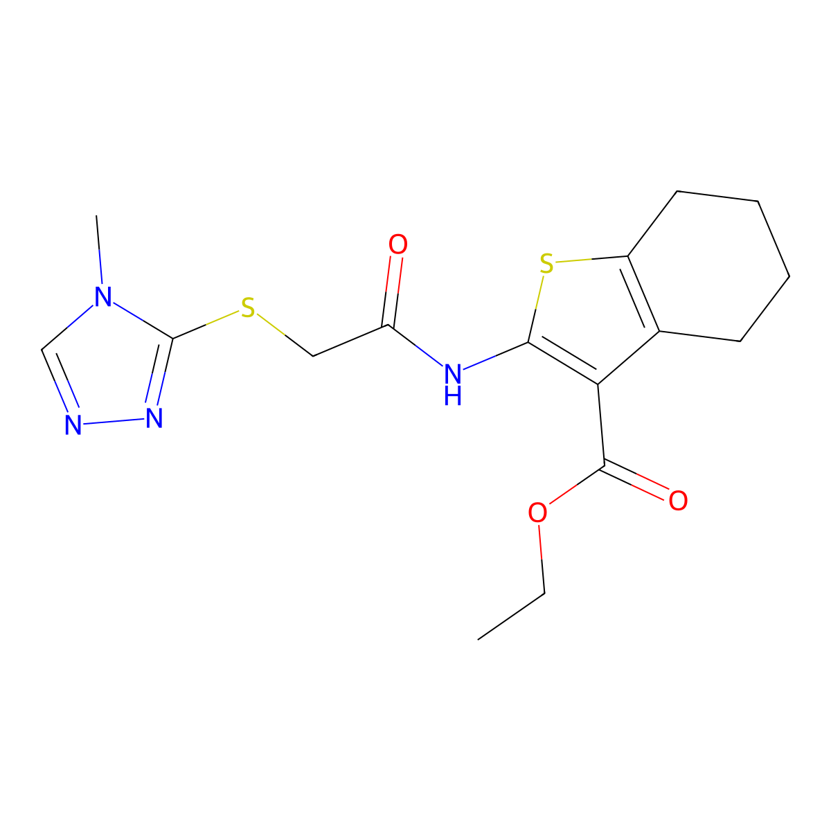 ethyl 2-({[(4-methyl-4H-1,2,4-triazol-3-yl)sulfanyl]acetyl}amino)-4,5,6,7-tetrahydro-1-benzothiophene-3-carboxylate molecular structure, CAS 339318-15-9