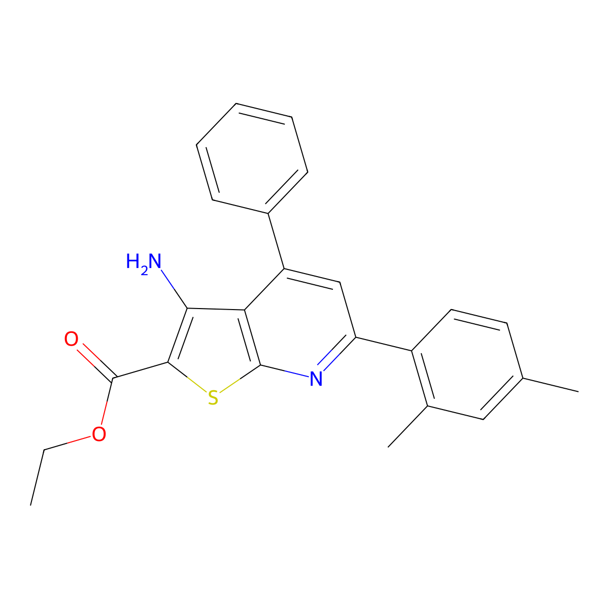 Ethyl 3-amino-6-(2,4-dimethylphenyl)-4-phenylthieno[2,3-b]pyridine-2-carboxylate molecular structure, CAS 339318-55-7