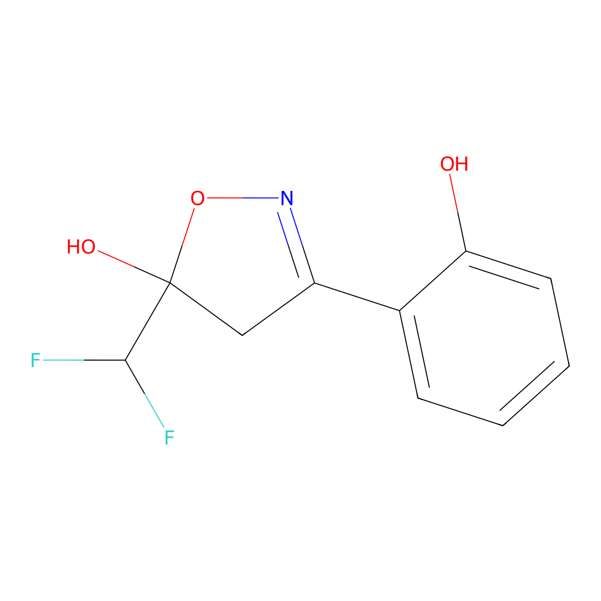 5-(Difluoromethyl)-3-(2-hydroxyphenyl)-4,5-dihydro-5-isoxazolol molecular structure, CAS 339322-22-4