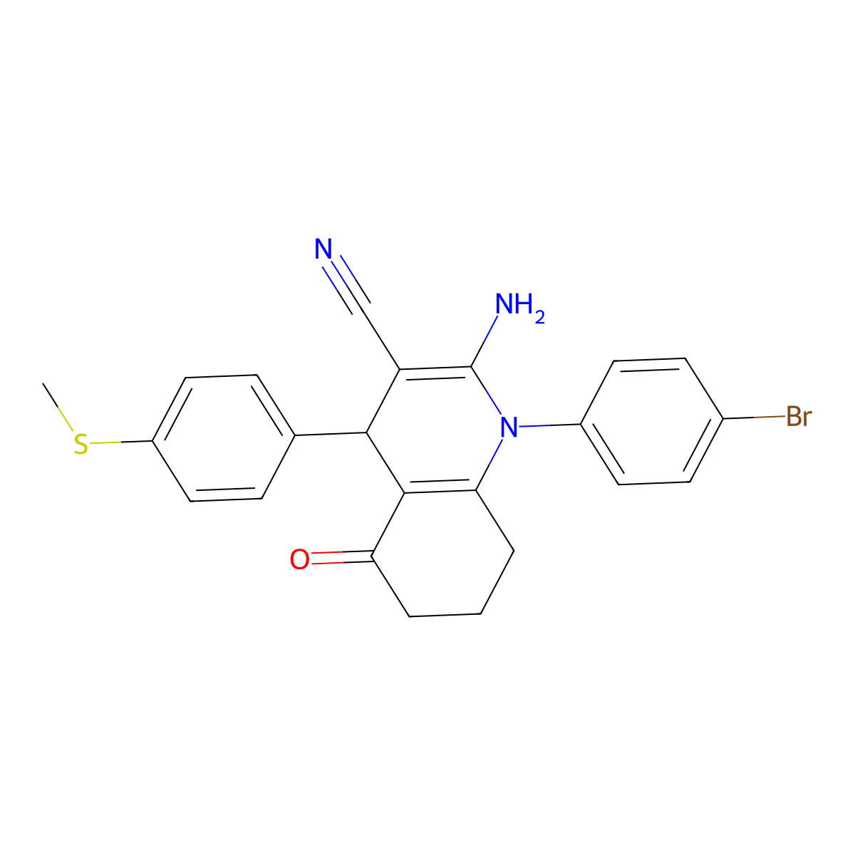 2-Amino-1-(4-bromophenyl)-4-(4-(methylsulfanyl)phenyl)-5-oxo-1,4,5,6,7,8-hexahydro-3-quinolinecarbonitrile molecular structure, CAS 339335-27-2