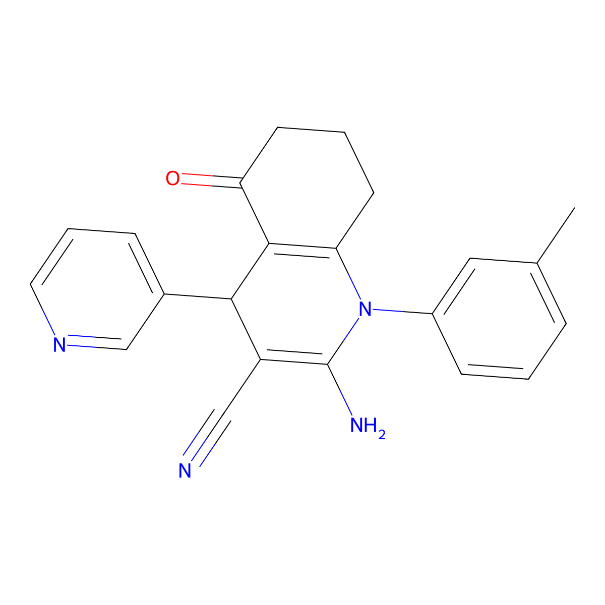 2-Amino-1-(3-methylphenyl)-5-oxo-4-(3-pyridinyl)-1,4,5,6,7,8-hexahydro-3-quinolinecarbonitrile molecular structure, CAS 339336-45-7