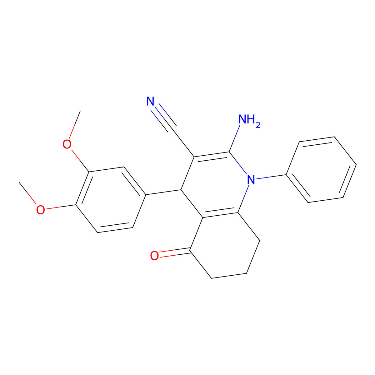 2-Amino-4(3,4-di-meo-ph)5-oxo-1-ph-1,4,5,6,7,8-hexahydro-3-quinolinecarbonitrile molecular structure, CAS 339336-58-2