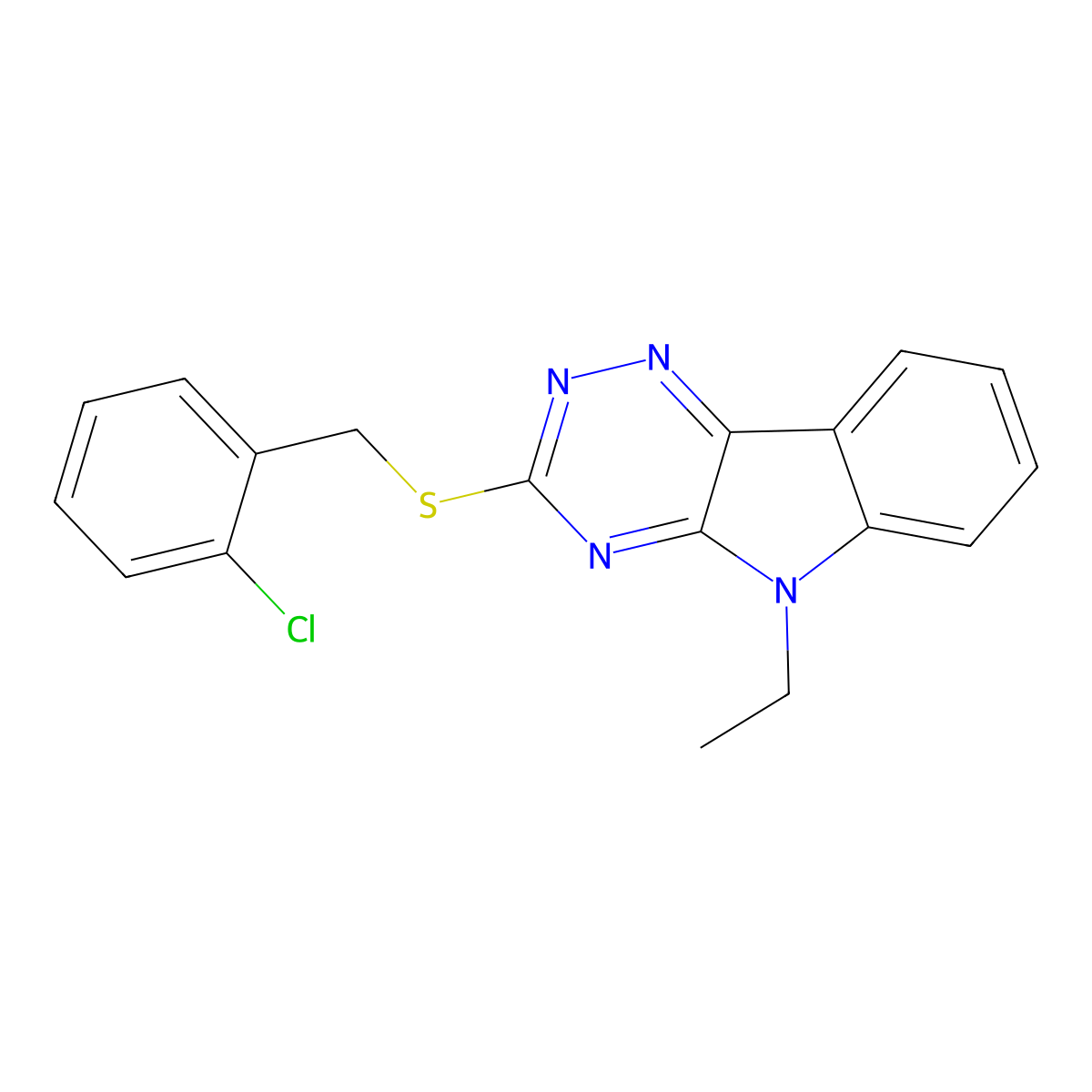 3-[(2-Chlorophenyl)methylsulfanyl]-5-ethyl-[1,2,4]triazino[5,6-b]indole molecular structure, CAS 339337-08-5