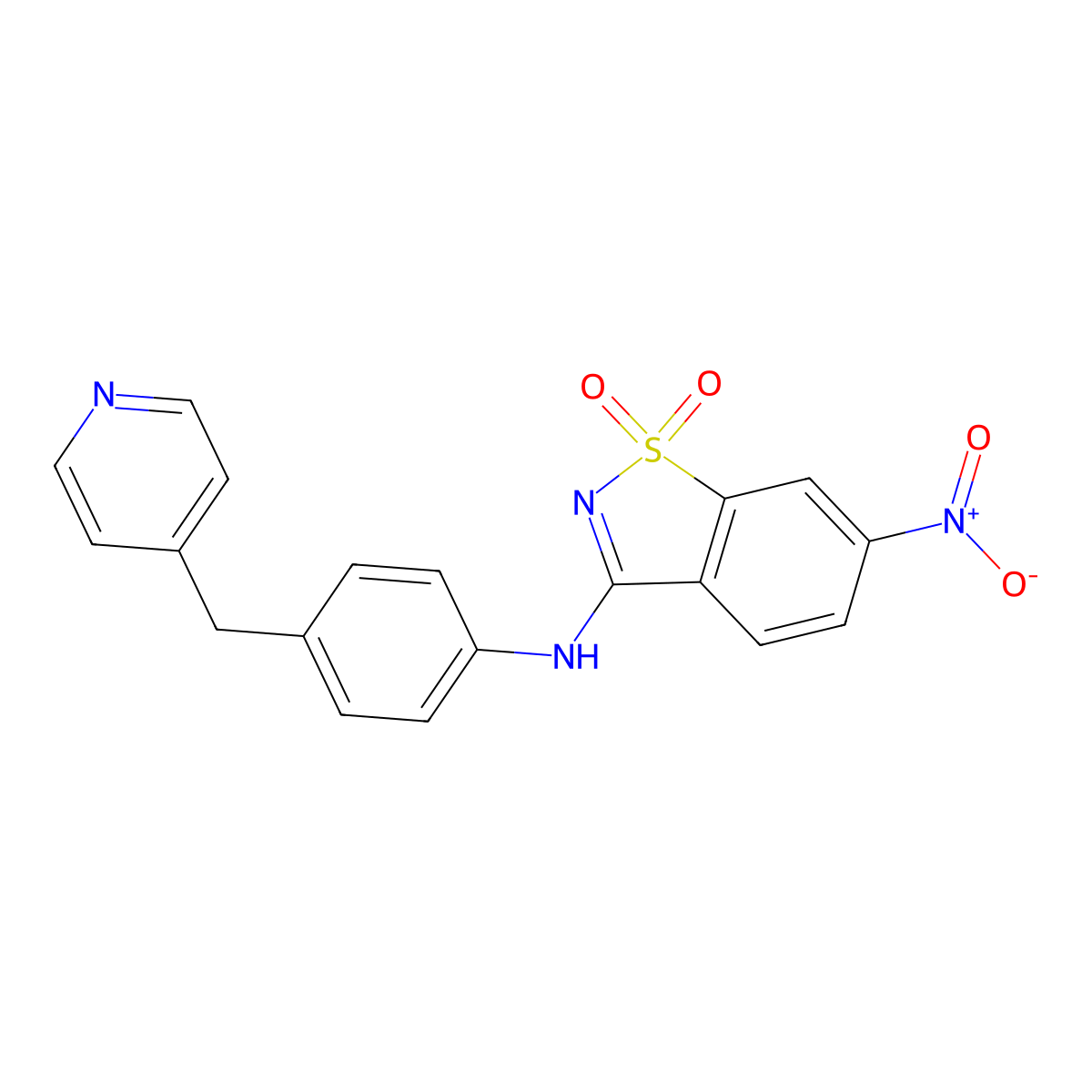 6-nitro-N-[4-(pyridin-4-ylmethyl)phenyl]-1,2-benzothiazol-3-amine 1,1-dioxide molecular structure, CAS 339339-10-5