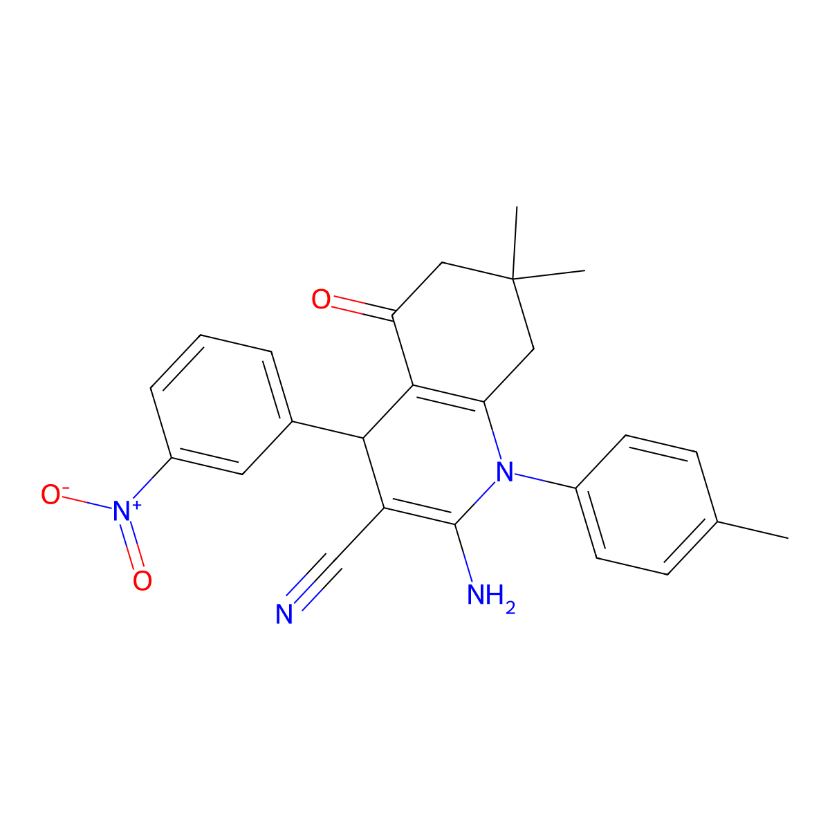 2-Amino-7,7-dimethyl-1-(4-methylphenyl)-4-(3-nitrophenyl)-5-oxo-1,4,5,6,7,8-hexahydro-3-quinolinecarbonitrile molecular structure, CAS 339339-19-4