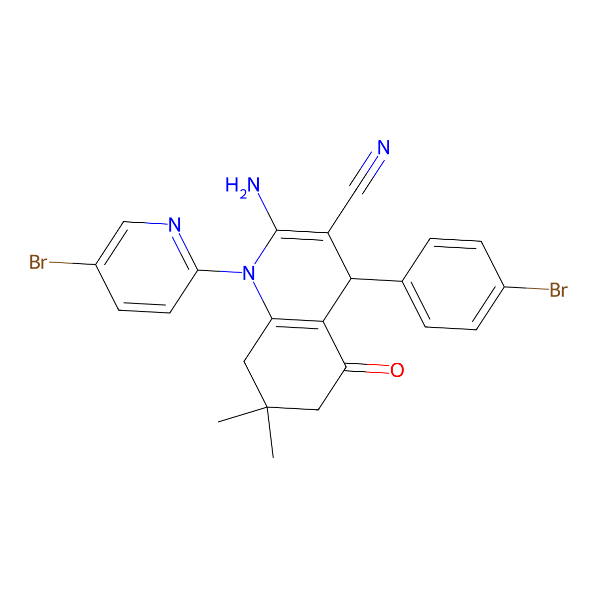 2-Amino-4-(4-bromophenyl)-1-(5-bromo-2-pyridinyl)-7,7-dimethyl-5-oxo-1,4,5,6,7,8-hexahydro-3-quinolinecarbonitrile molecular structure, CAS 339339-29-6