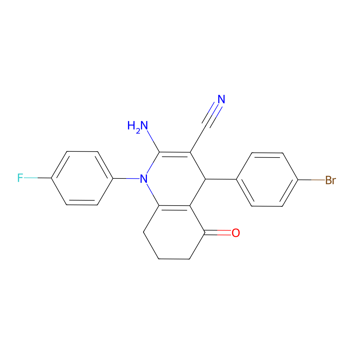 2-Amino-4-(4-bromophenyl)-1-(4-fluorophenyl)-5-oxo-1,4,5,6,7,8-hexahydro-3-quinolinecarbonitrile molecular structure, CAS 339339-31-0