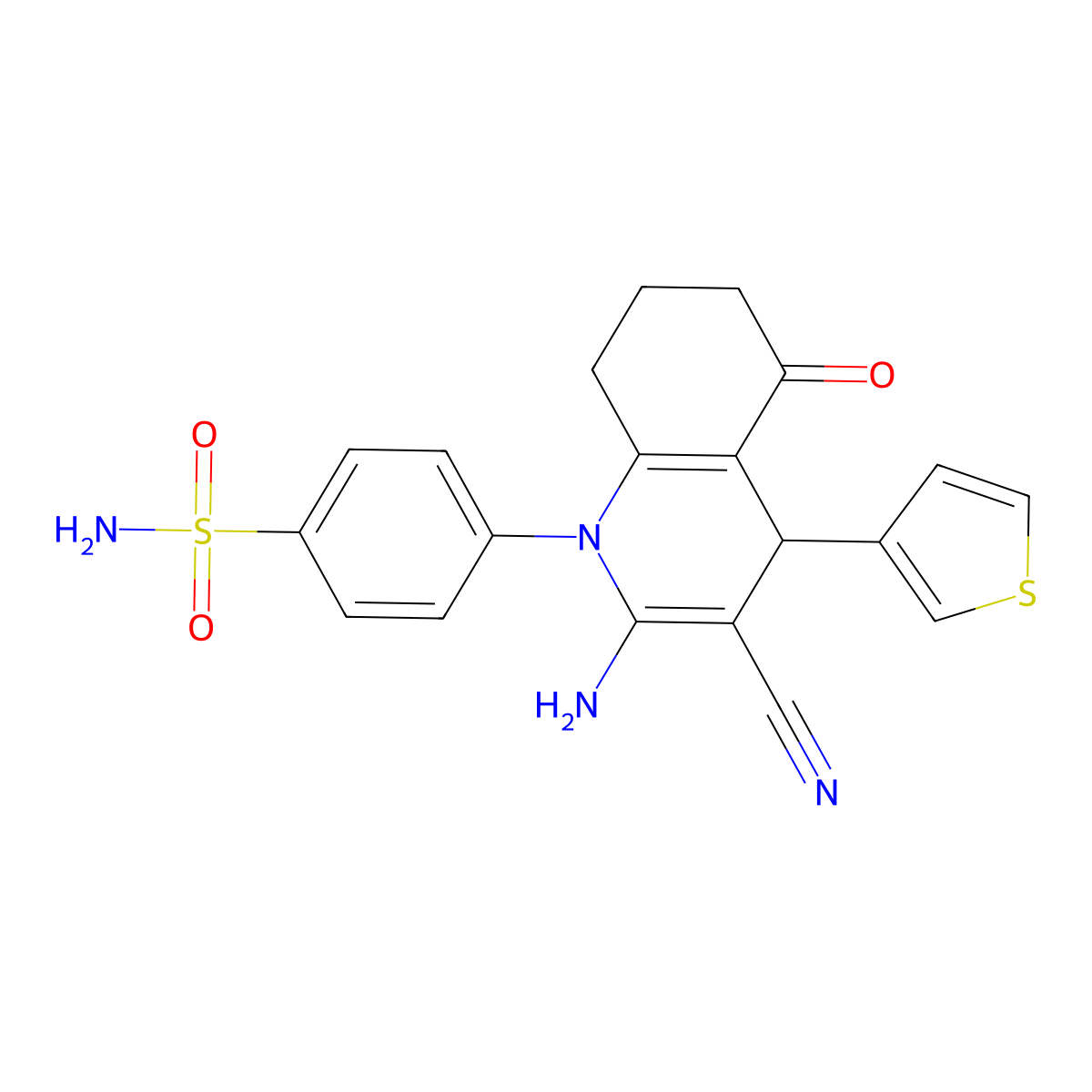 4-(2-Amino-3-cyano-5-oxo-4-(3-thienyl)-5,6,7,8-tetrahydro-1(4H)-quinolinyl)benzenesulfonamide molecular structure, CAS 339340-76-0