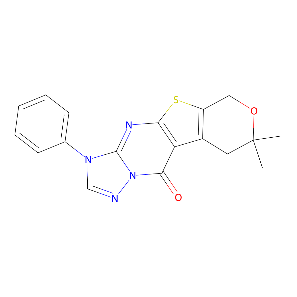 8,8-dimethyl-3-phenyl-3,6,8,9-tetrahydro-10H-pyrano[4',3':4,5]thieno[2,3-d][1,2,4]triazolo[1,5-a]pyrimidin-10-one molecular structure, CAS 339347-32-9