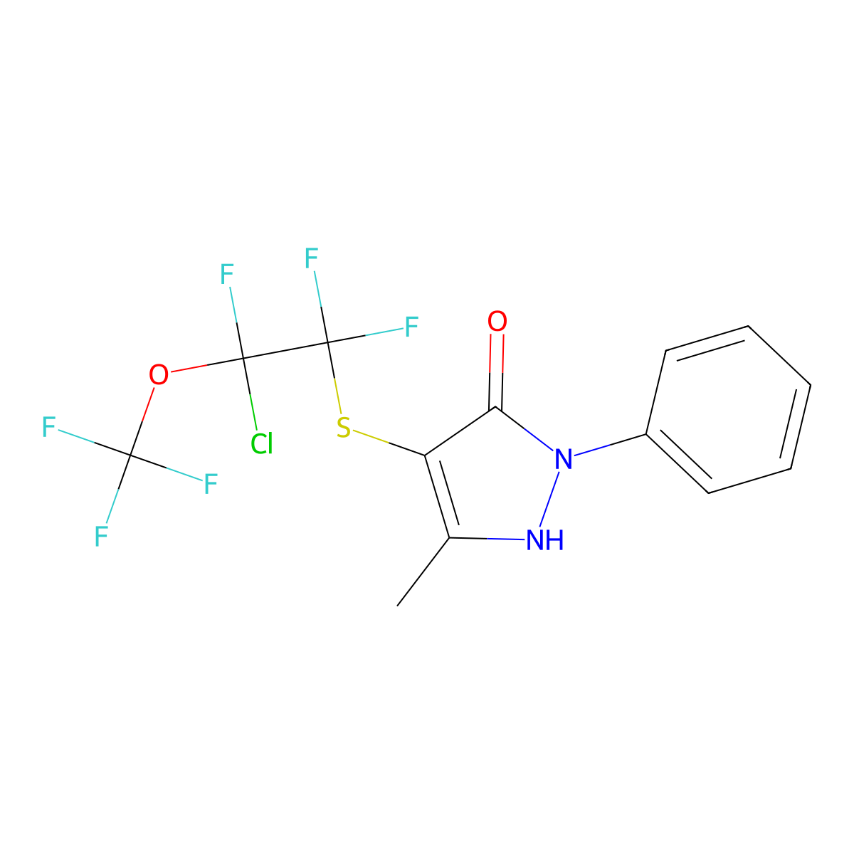 4-[2-chloro-1,1,2-trifluoro-2-(trifluoromethoxy)ethyl]sulfanyl-5-methyl-2-phenyl-1H-pyrazol-3-one molecular structure, CAS 339349-40-5