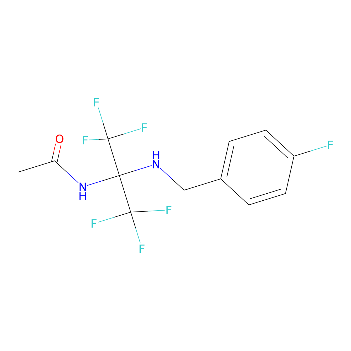 N-[2,2,2-trifluoro-1-[(4-fluorobenzyl)amino]-1-(trifluoromethyl)ethyl]acetamide molecular structure, CAS 339353-36-5