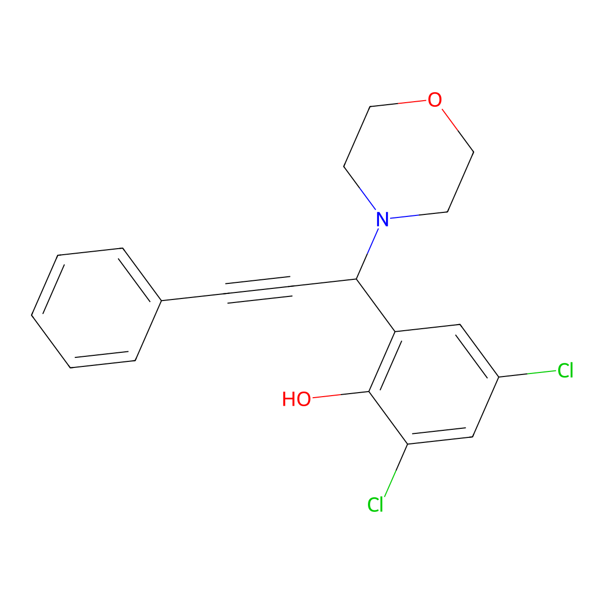 2,4-Dichloro-6-[1-(4-morpholinyl)-3-phenylprop-2-ynyl]phenol molecular structure, CAS 339361-40-9