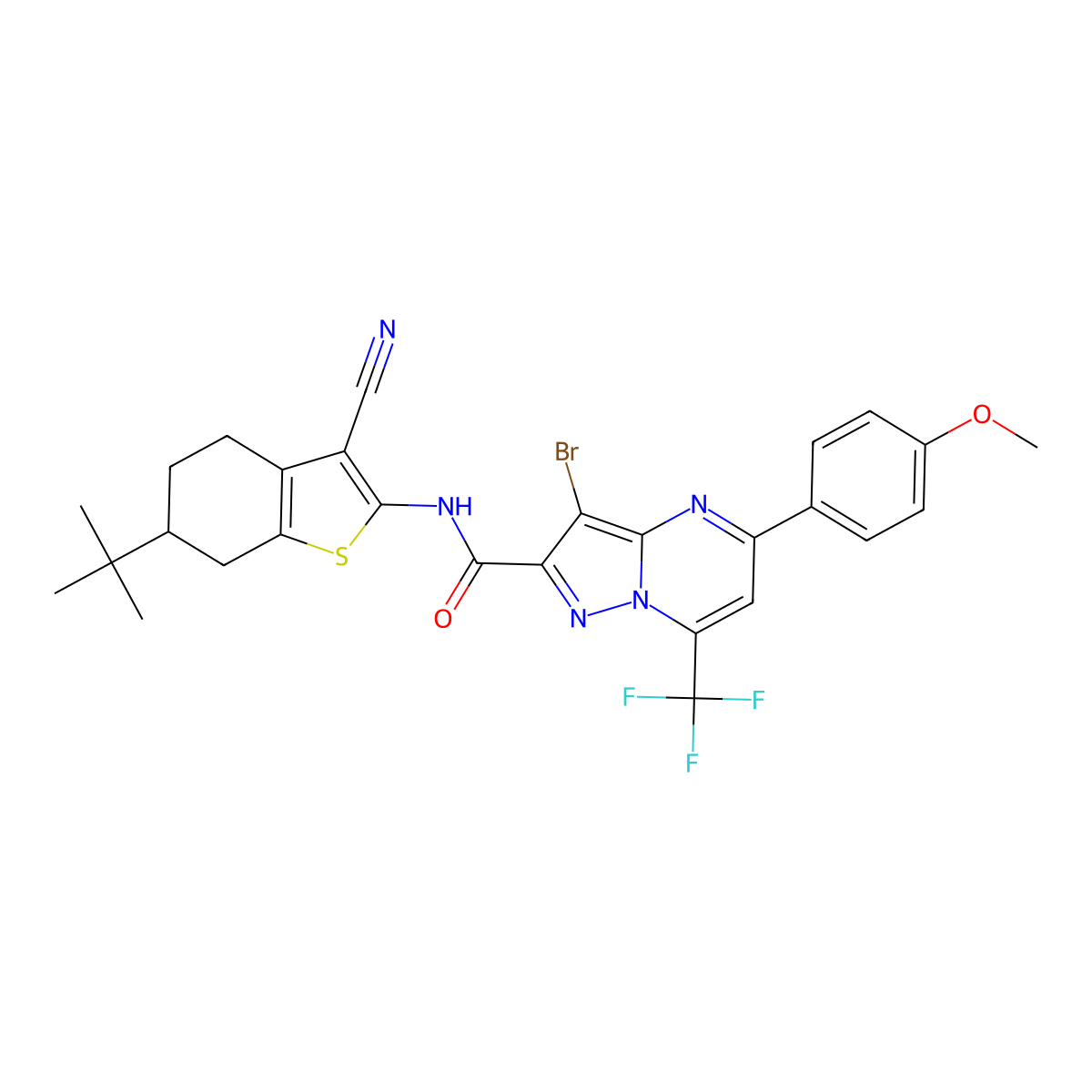 3-bromo-N-(6-tert-butyl-3-cyano-4,5,6,7-tetrahydro-1-benzothiophen-2-yl)-5-(4-methoxyphenyl)-7-(trifluoromethyl)pyrazolo[1,5-a]pyrimidine-2-carboxamide molecular structure, CAS 339361-91-0