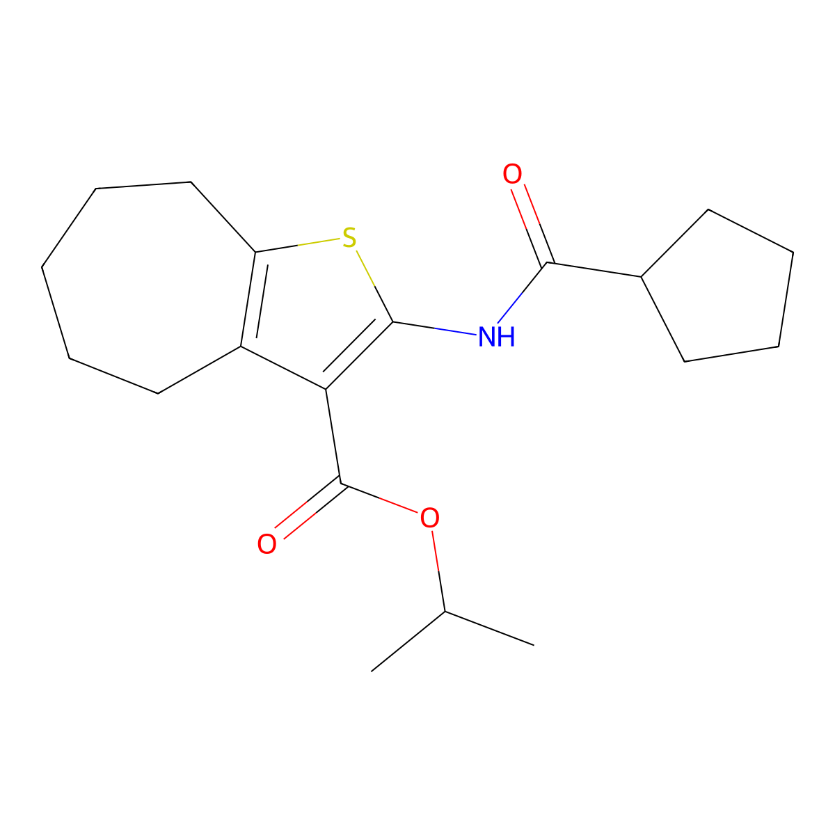isopropyl 2-[(cyclopentylcarbonyl)amino]-5,6,7,8-tetrahydro-4H-cyclohepta[b]thiophene-3-carboxylate molecular structure, CAS 339362-32-2