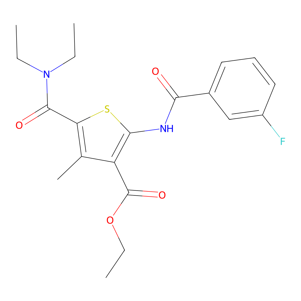 Ethyl 5-[(diethylamino)carbonyl]-2-[(3-fluorobenzoyl)amino]-4-methyl-3-thiophenecarboxylate molecular structure, CAS 339362-62-8