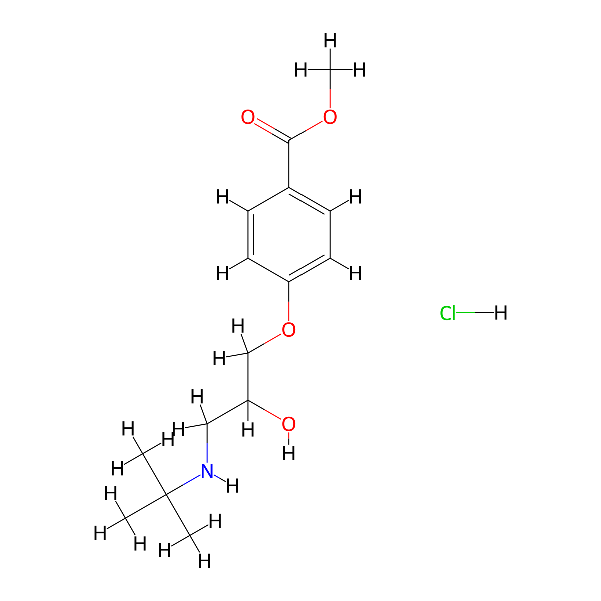 Methyl 4-[3-(tert-butylamino)-2-hydroxypropoxy]benzoate hydrochloride molecular structure, CAS 33948-17-3