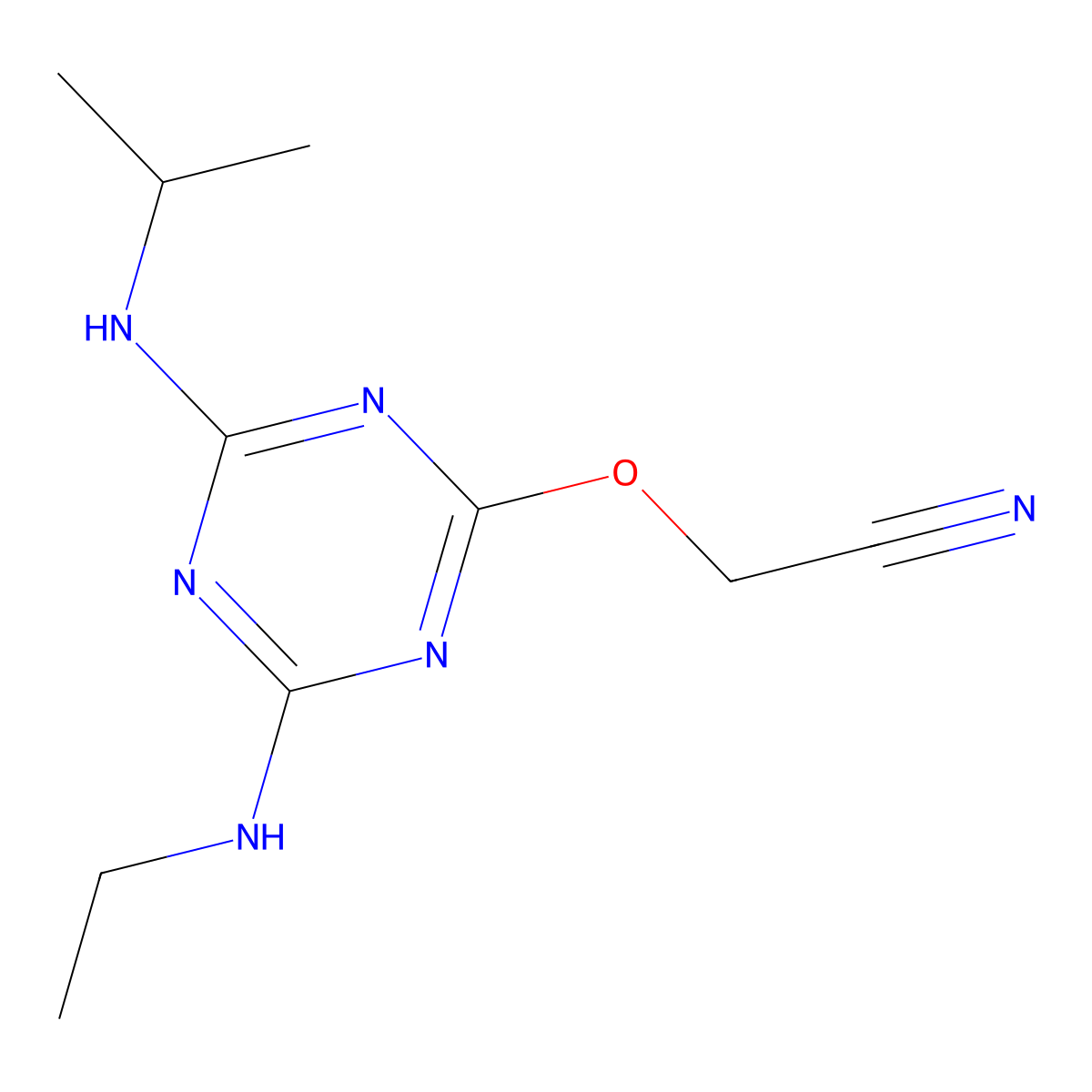 2-[[4-(Ethylamino)-6-(propan-2-ylamino)-1,3,5-triazin-2-yl]oxy]acetonitrile molecular structure, CAS 33949-43-8