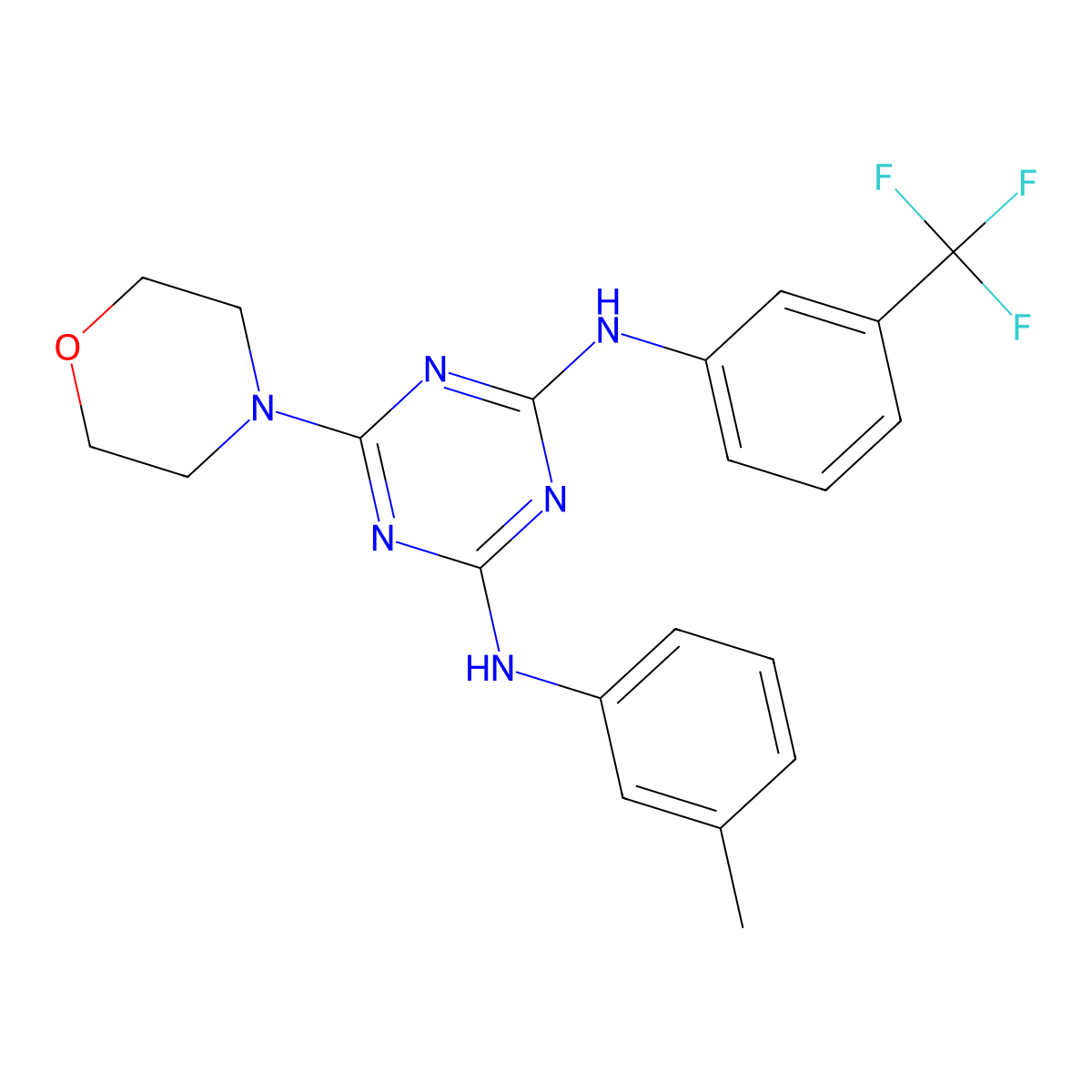 6-morpholino-N2-(m-tolyl)-N4-(3-(trifluoromethyl)phenyl)-1,3,5-triazine-2,4-diamine molecular structure, CAS 339571-65-2