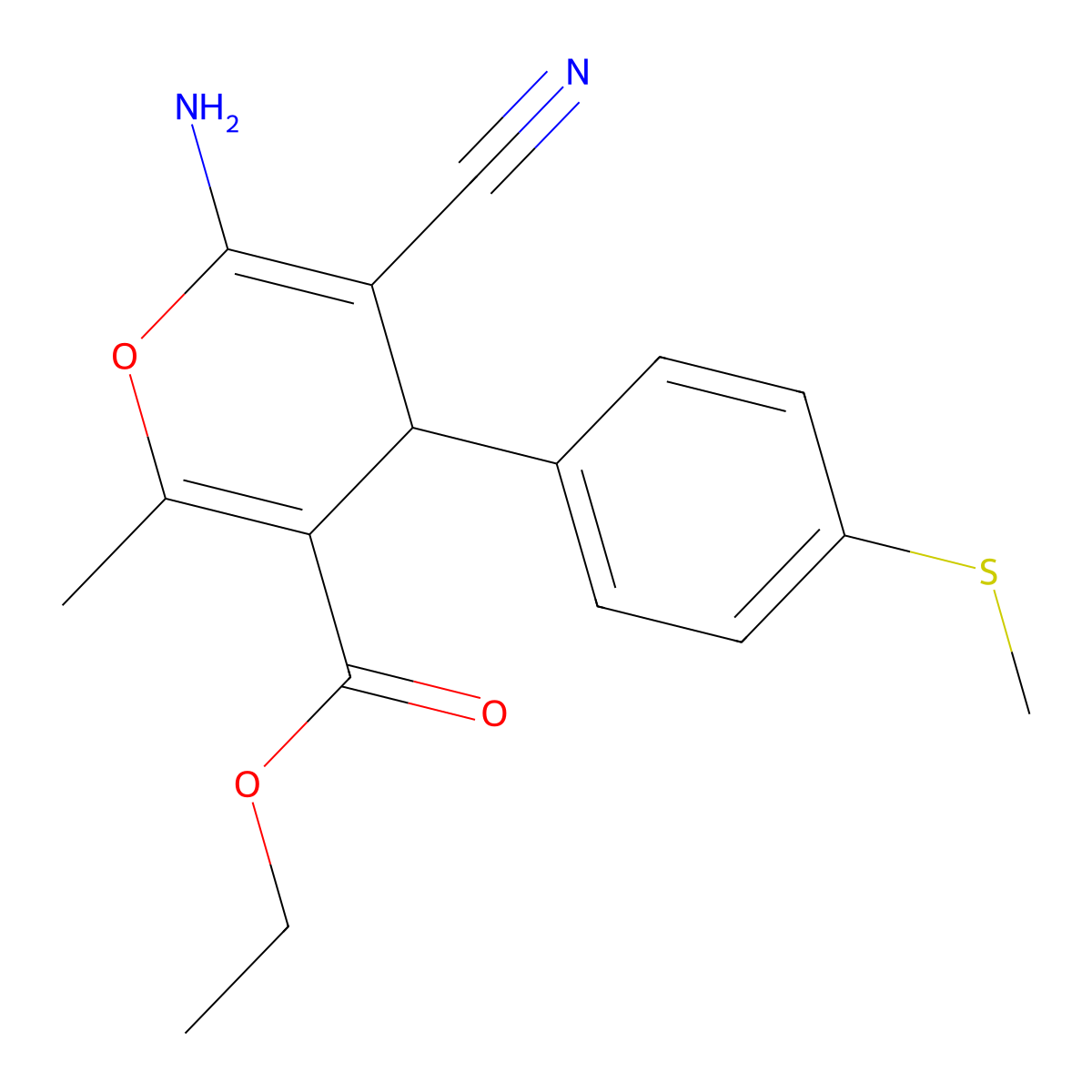 ethyl 6-amino-5-cyano-2-methyl-4-[4-(methylsulfanyl)phenyl]-4H-pyran-3-carboxylate molecular structure, CAS 339580-13-1