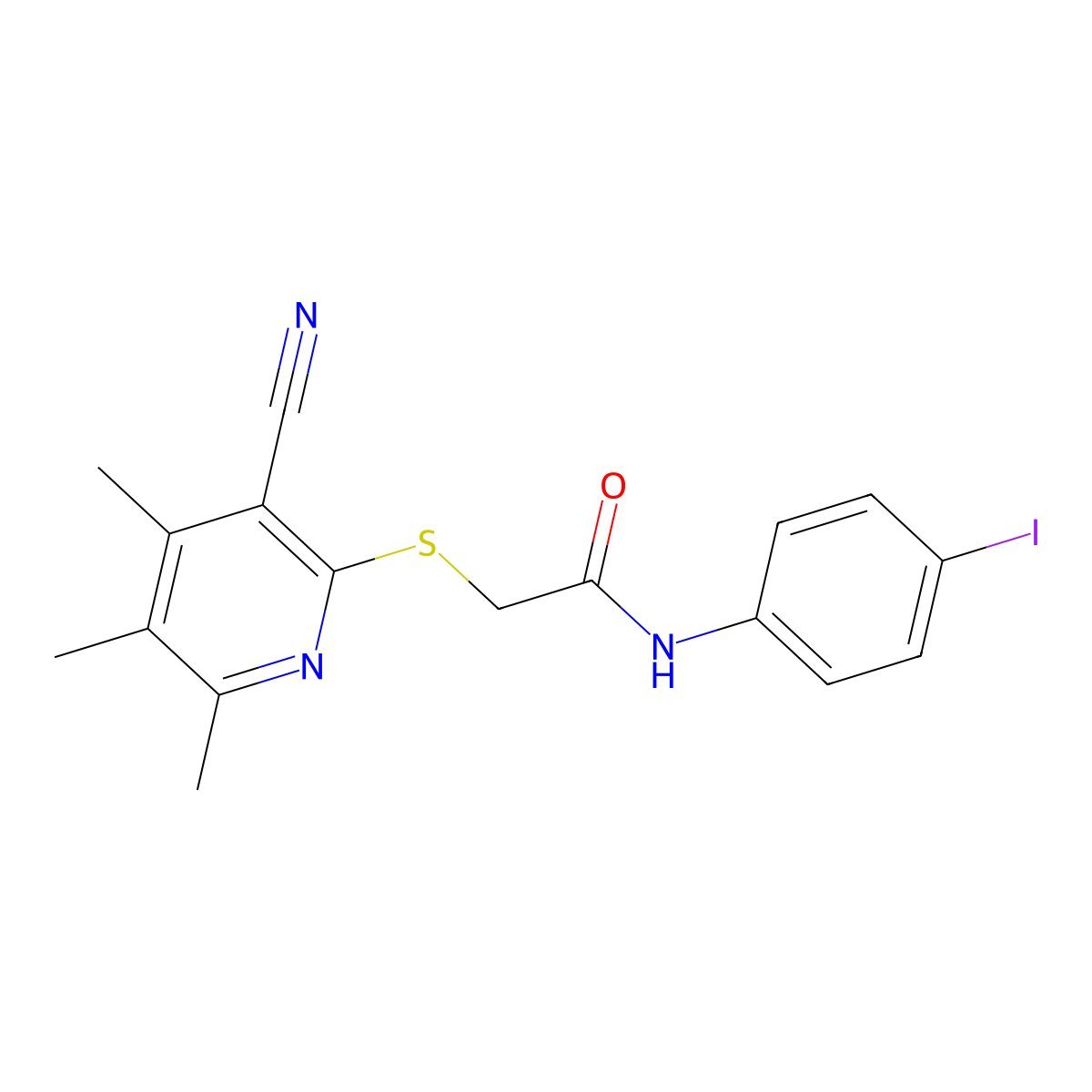 2-(3-cyano-4,5,6-trimethylpyridin-2-yl)sulfanyl-N-(4-iodophenyl)acetamide molecular structure, CAS 339580-39-1
