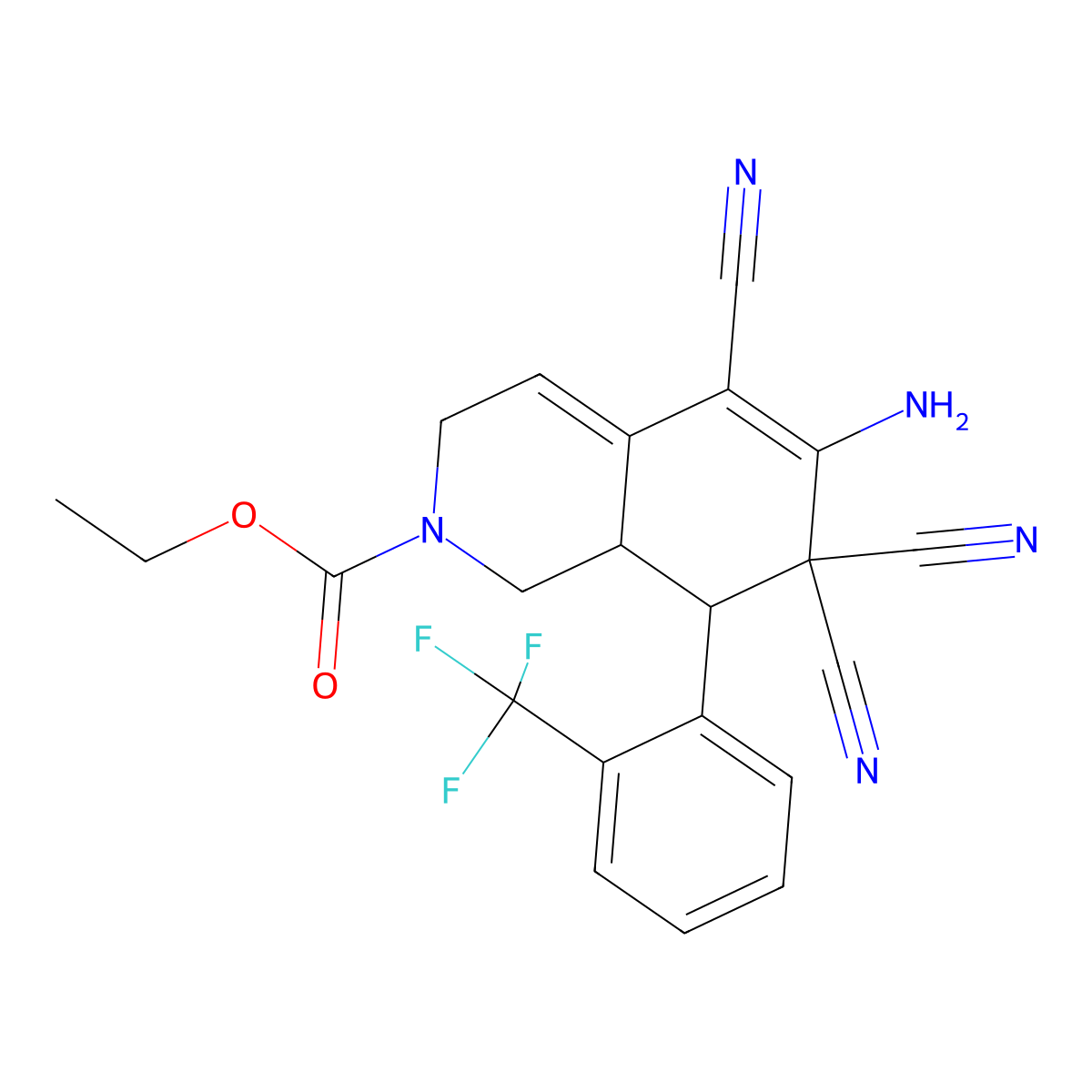 Ethyl 6-amino-5,7,7-tricyano-8-[2-(trifluoromethyl)phenyl]-1,3,8,8a-tetrahydroisoquinoline-2-carboxylate molecular structure, CAS 339580-83-5