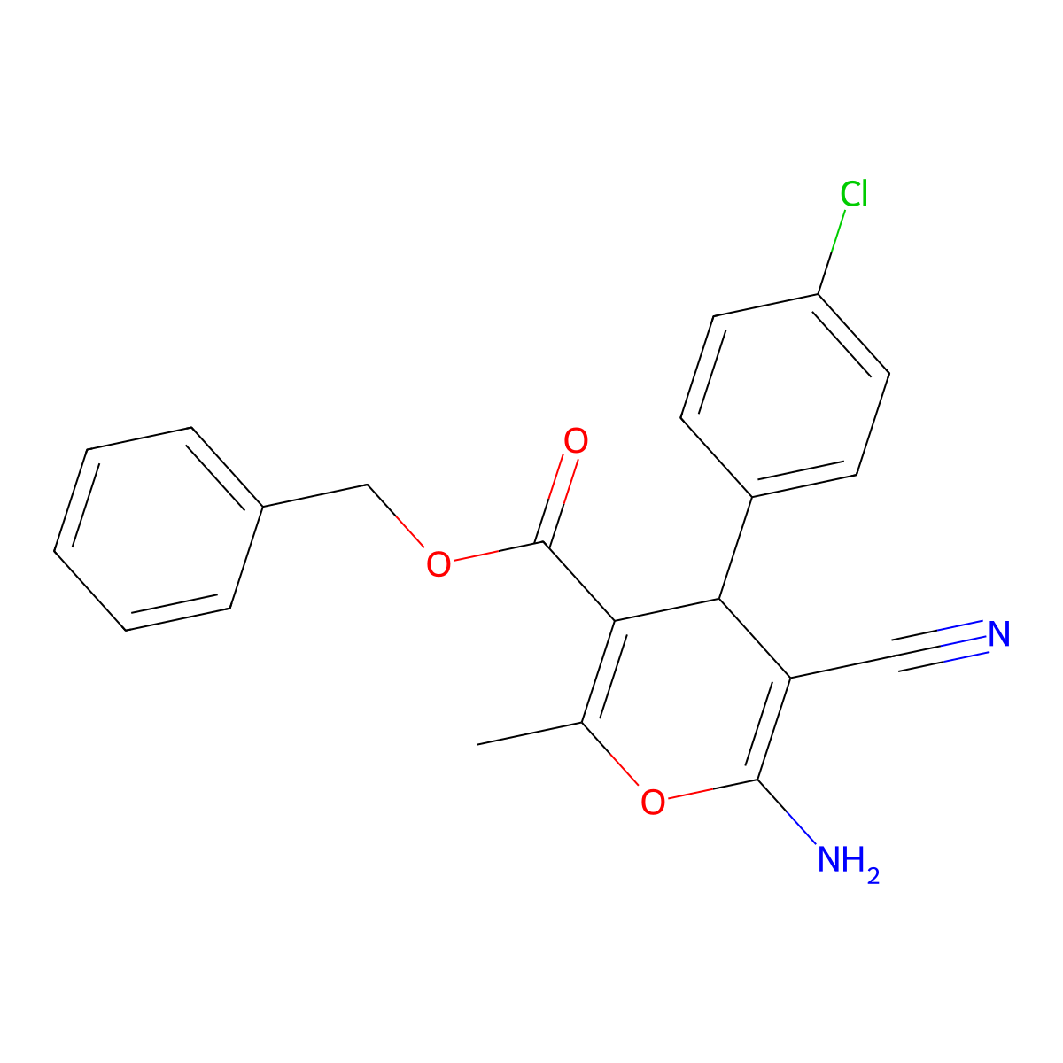 Benzyl 6-amino-4-(4-chlorophenyl)-5-cyano-2-methyl-4H-pyran-3-carboxylate molecular structure, CAS 339580-97-1