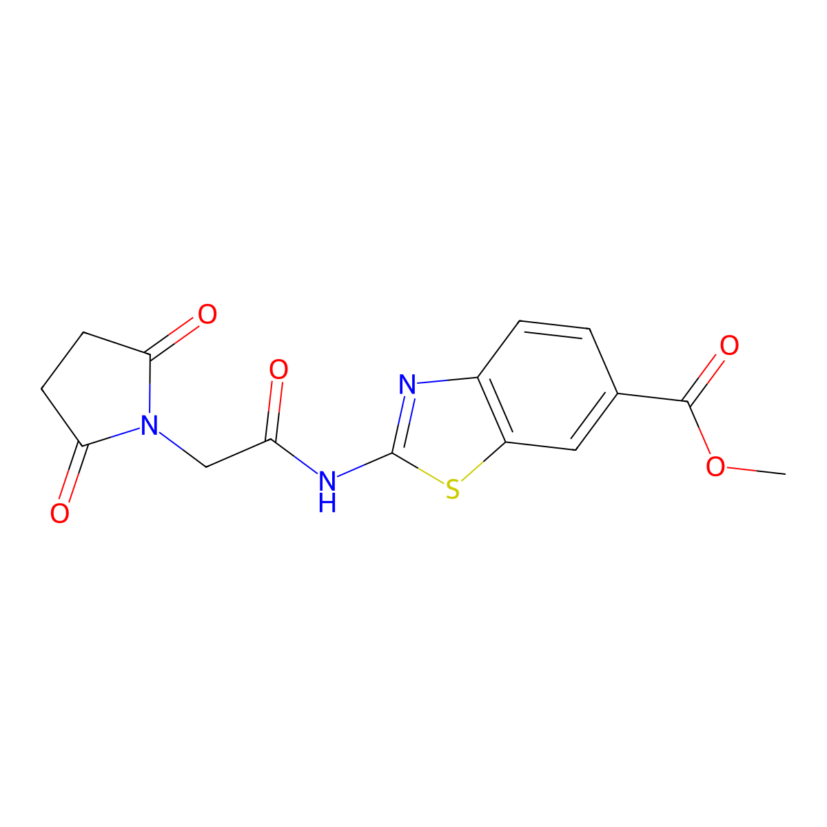 Methyl 2-{[(2,5-dioxopyrrolidin-1-yl)acetyl]amino}-1,3-benzothiazole-6-carboxylate molecular structure, CAS 339584-42-8