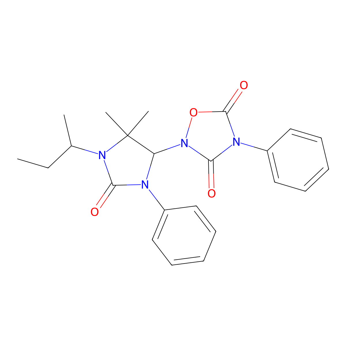 2-[1-(Butan-2-yl)-5,5-dimethyl-2-oxo-3-phenylimidazolidin-4-yl]-4-phenyl-1,2,4-oxadiazolidine-3,5-dione molecular structure, CAS 339586-38-8