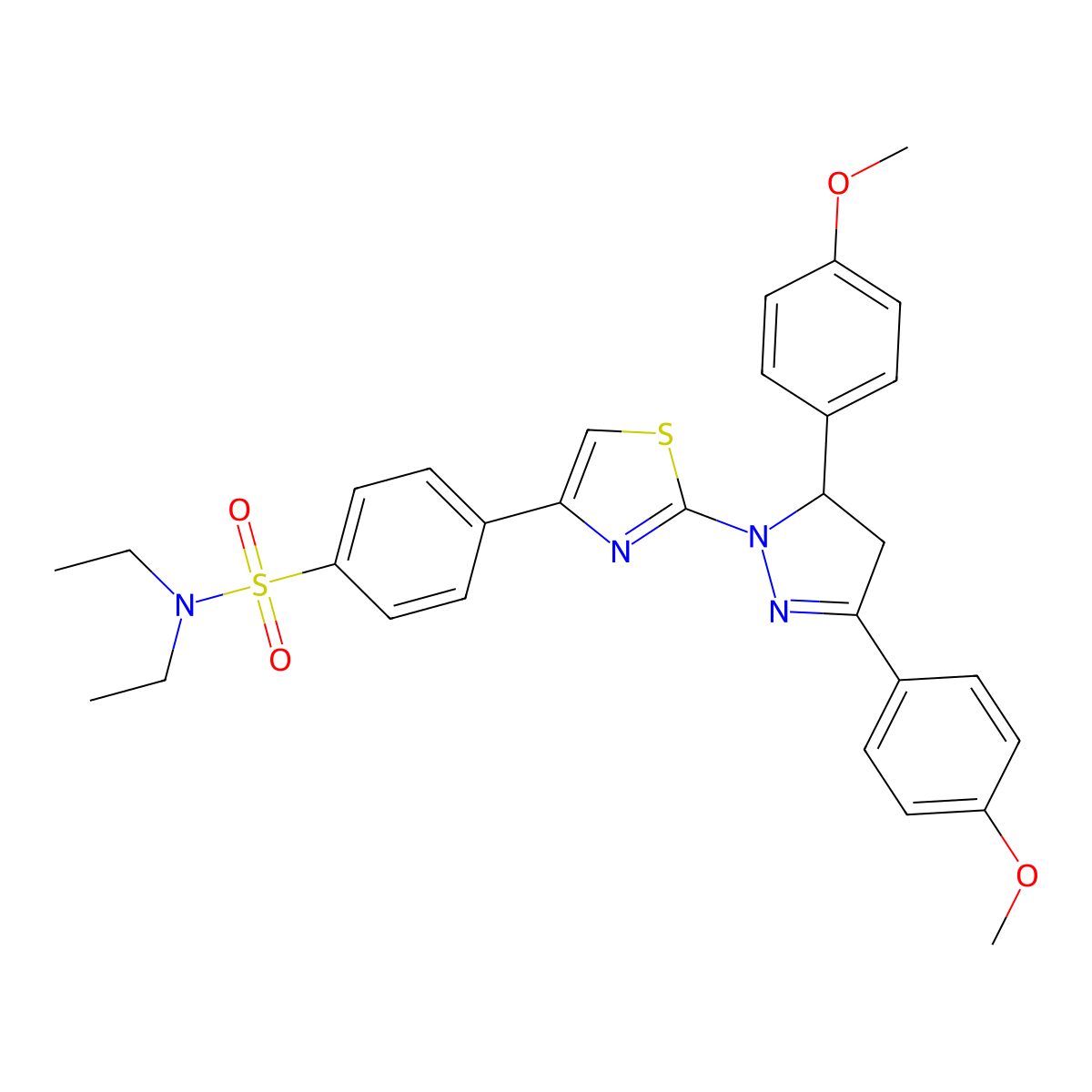 4-[2-[3,5-bis(4-methoxyphenyl)-3,4-dihydropyrazol-2-yl]-1,3-thiazol-4-yl]-N,N-diethylbenzenesulfonamide molecular structure, CAS 339587-59-6
