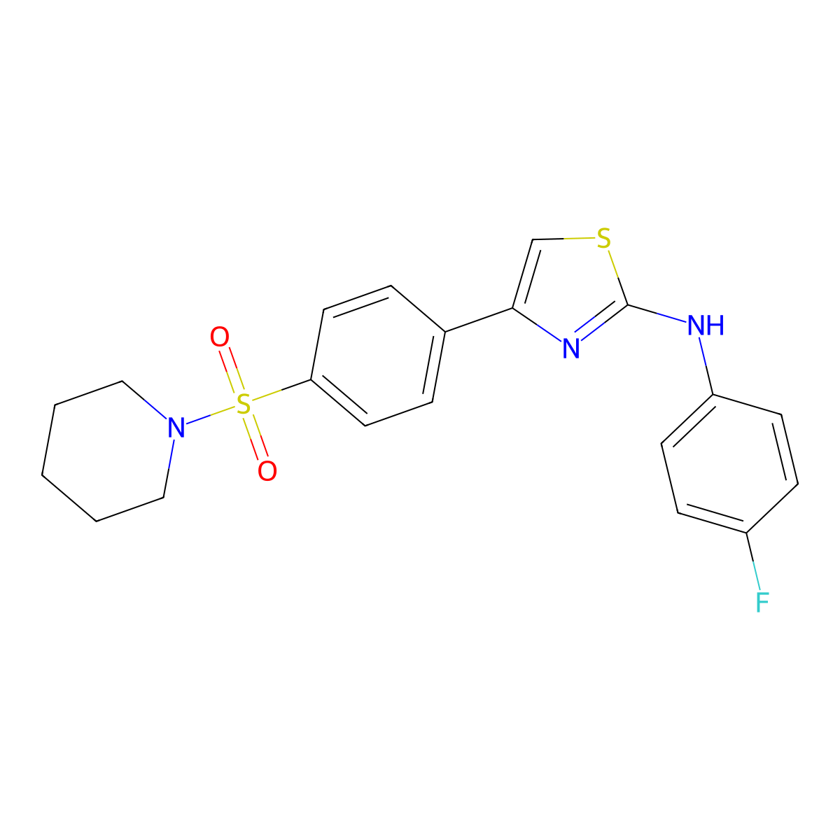 N-(4-fluorophenyl)-4-(4-piperidin-1-ylsulfonylphenyl)-1,3-thiazol-2-amine molecular structure, CAS 339587-60-9