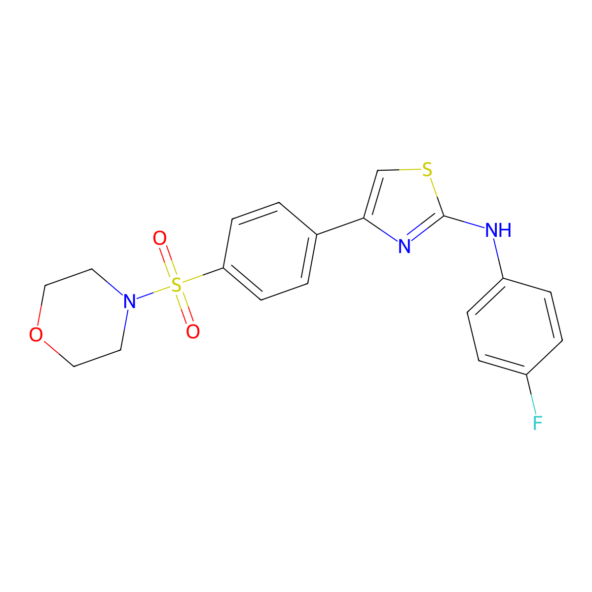 N-(4-fluorophenyl)-4-(4-morpholin-4-ylsulfonylphenyl)-1,3-thiazol-2-amine molecular structure, CAS 339587-61-0