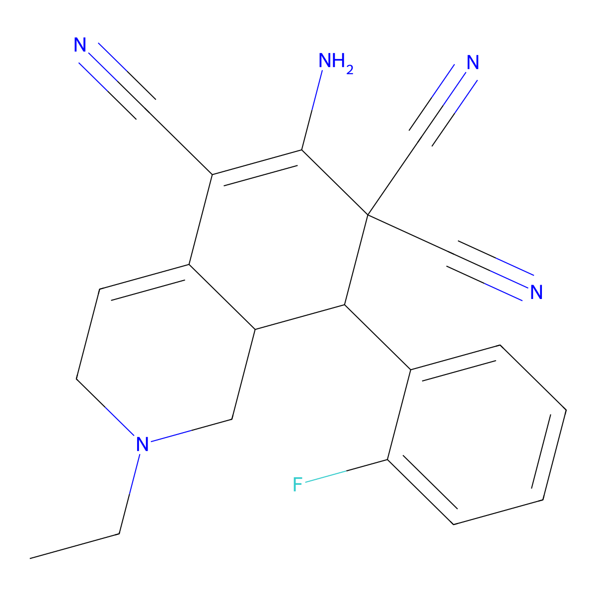 6-Amino-2-ethyl-8-(2-fluorophenyl)-1,3,8,8a-tetrahydroisoquinoline-5,7,7-tricarbonitrile molecular structure, CAS 339587-73-4