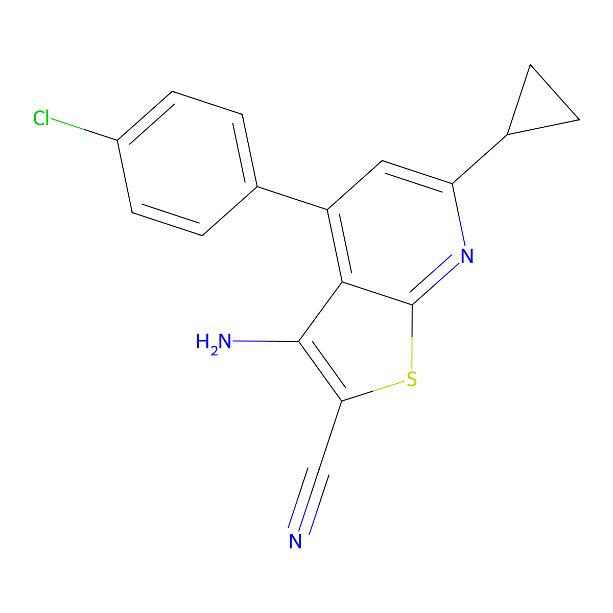 3-Amino-4-(4-chlorophenyl)-6-cyclopropyl-2-thieno[2,3-b]pyridinecarbonitrile molecular structure, CAS 339590-88-4