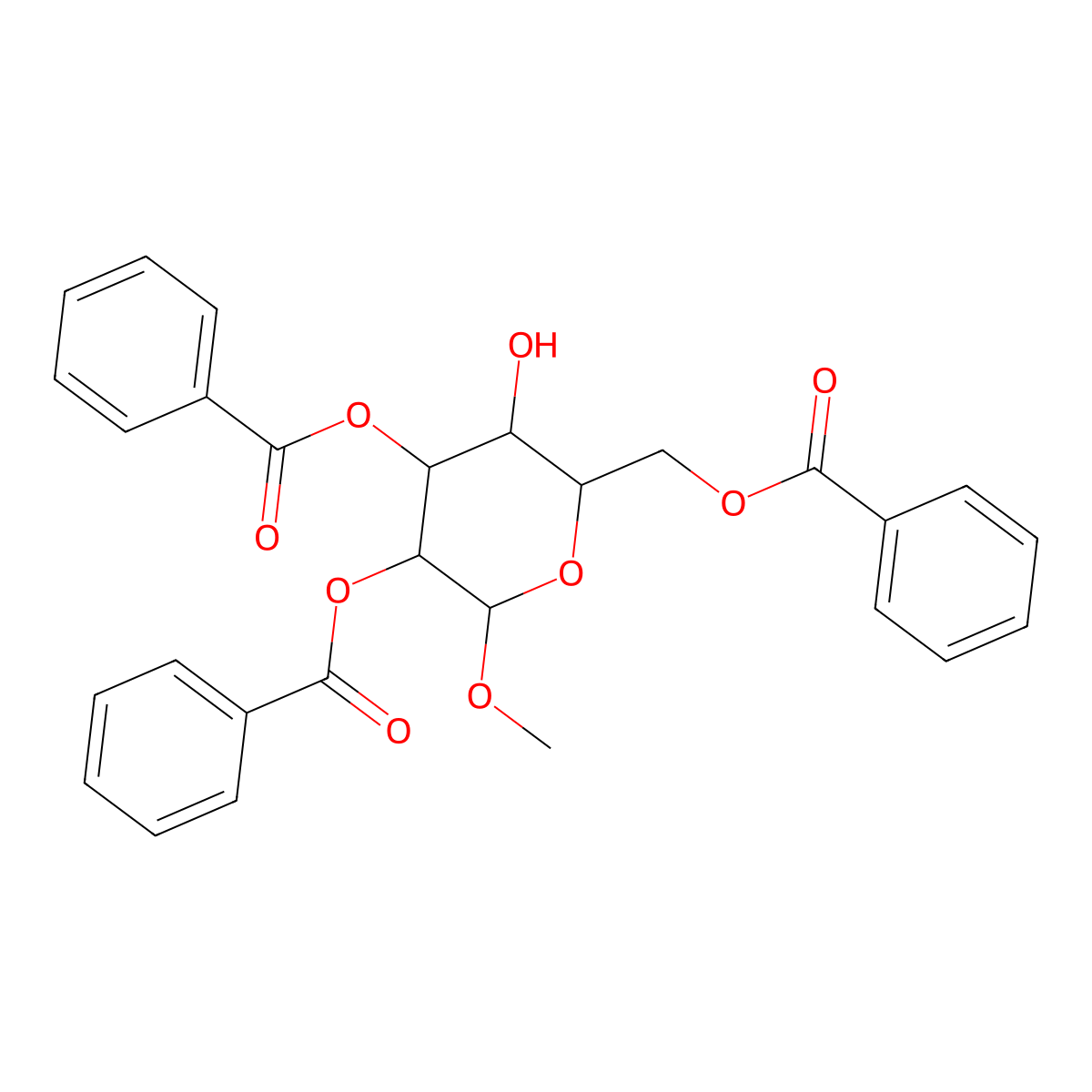 Methyl 2,3,6-tri-o-benzoylhexopyranoside molecular structure, CAS 3396-68-7