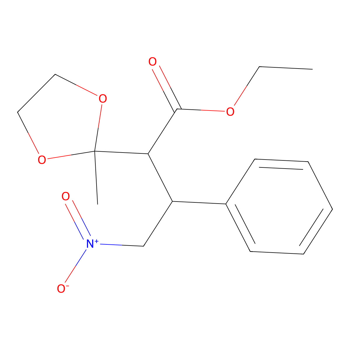 Ethyl 2-methyl-alpha-(2-nitro-1-phenylethyl)-1,3-dioxolane-2-acetate molecular structure, CAS 33967-22-5