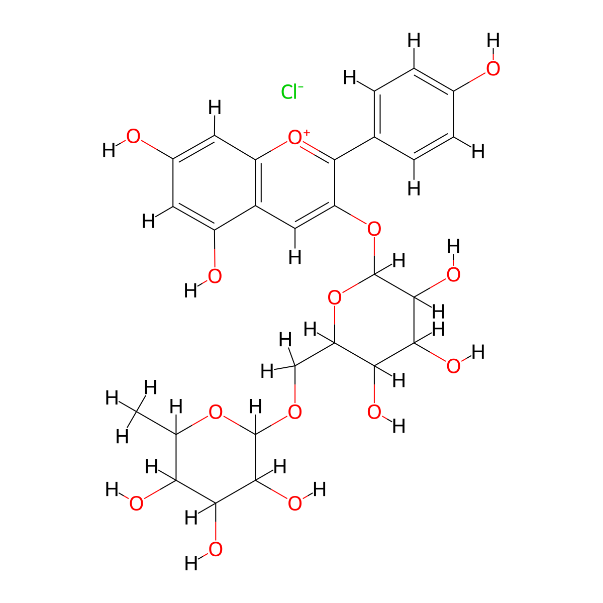 Pelargonidin-3-O-rutinoside chloride molecular structure, CAS 33978-17-5