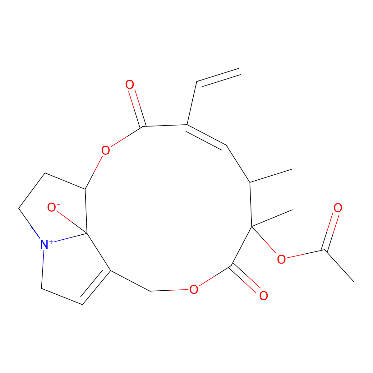 7-Acetyloxy-4-ethenyl-6,7,14-trimethyl-3,8-dioxo-2,9-dioxa-14-azoniatricyclo[9.5.1.014,17]heptadeca-4,11-dien-17-olate molecular structure, CAS 33979-15-6