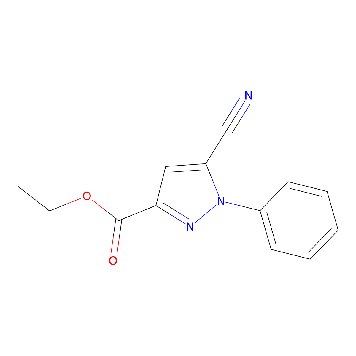 Ethyl 5-cyano-1-phenyl-1H-pyrazole-3-carboxylate molecular structure, CAS 3399-56-2