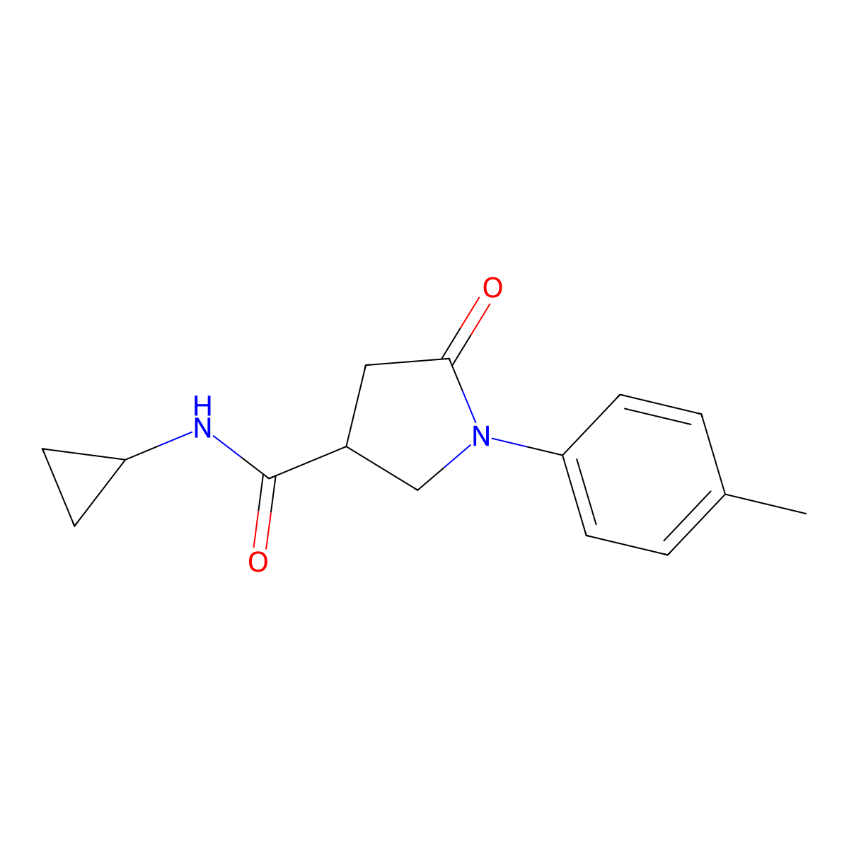 N-cyclopropyl-1-(4-methylphenyl)-5-oxopyrrolidine-3-carboxamide molecular structure, CAS 339987-57-4
