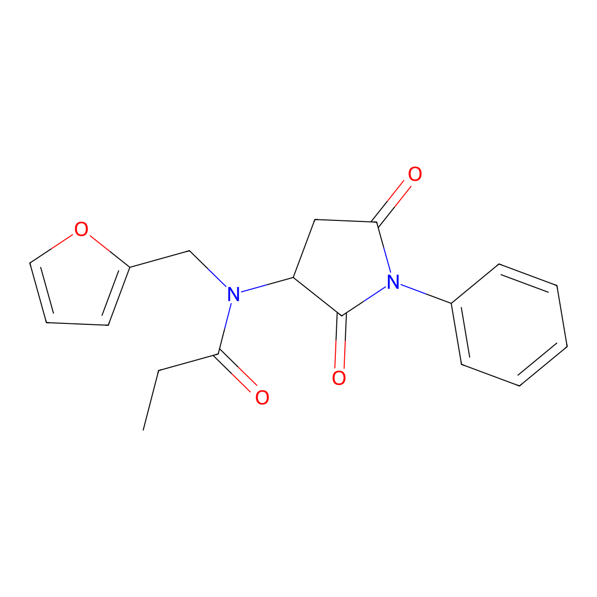 N-(2,5-dioxo-1-phenylpyrrolidin-3-yl)-N-(furan-2-ylmethyl)propanamide molecular structure, CAS 339988-77-1
