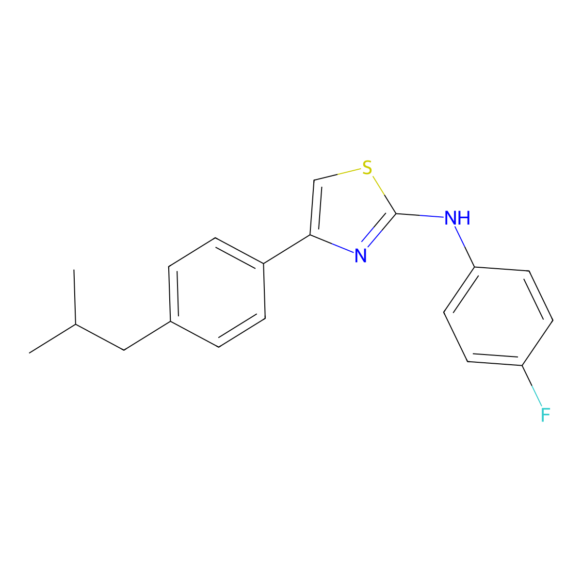 N-(4-fluorophenyl)-4-(4-isobutylphenyl)-1,3-thiazol-2-amine molecular structure, CAS 339994-85-3