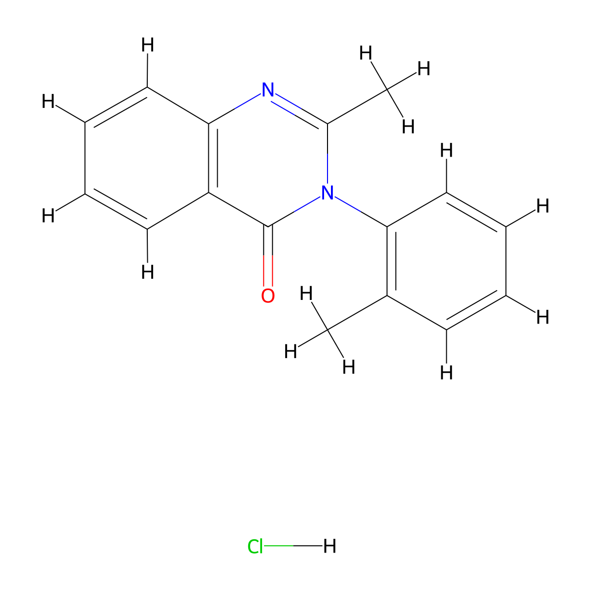 4(3H)-Quinazolinone, 2-methyl-3-(2-methylphenyl)-, hydrochloride (1:1) molecular structure, CAS 340-56-7