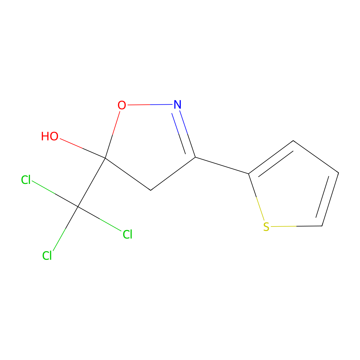 3-(Thiophen-2-yl)-5-(trichloromethyl)-4,5-dihydro-1,2-oxazol-5-ol molecular structure, CAS 340006-93-1