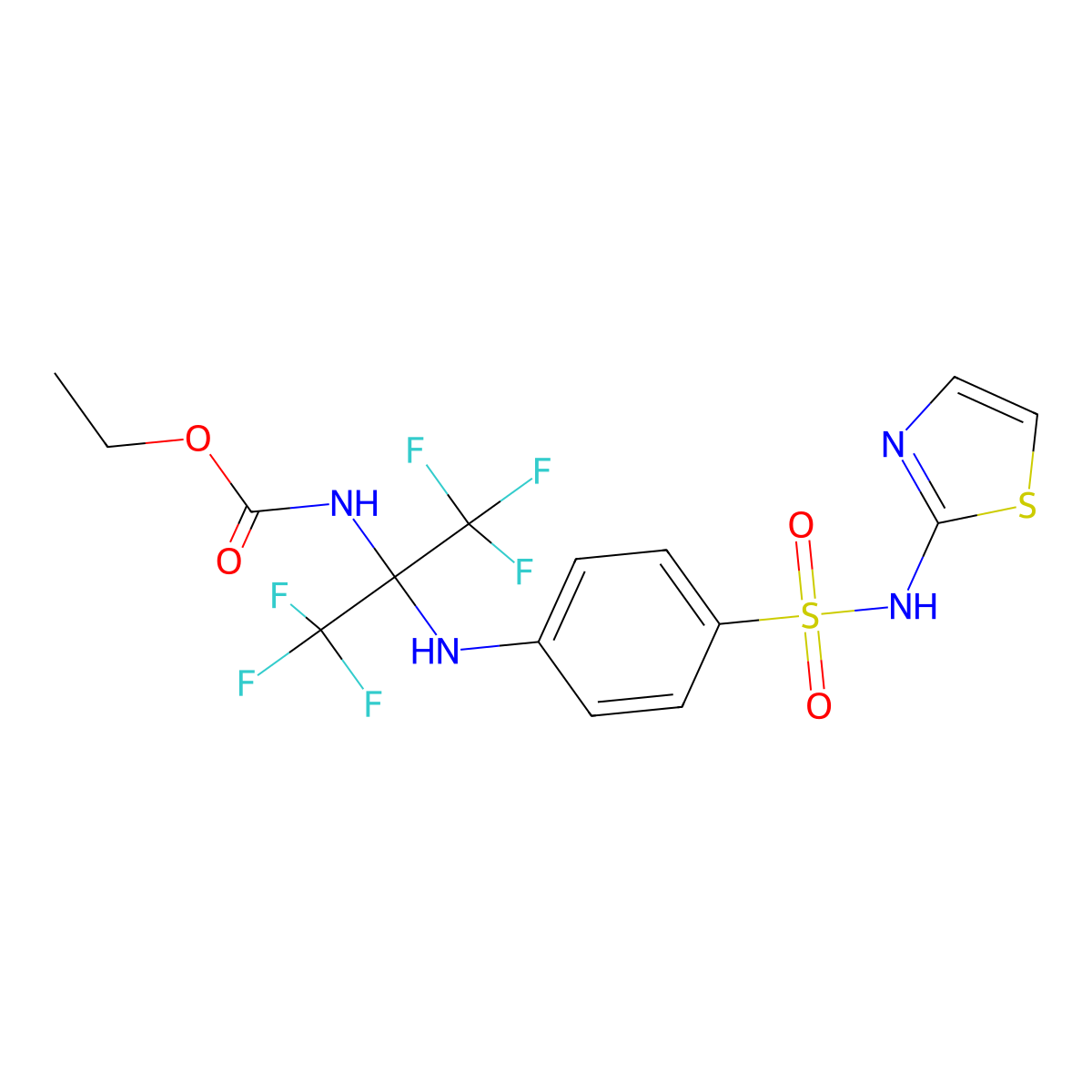 ethyl N-[2,2,2-trifluoro-1-{4-[(1,3-thiazol-2-ylamino)sulfonyl]anilino}-1-(trifluoromethyl)ethyl]carbamate molecular structure, CAS 340014-97-3