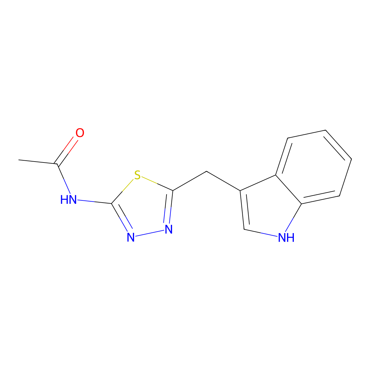 N-(5-(1H-Indol-3-ylmethyl)-1,3,4-thiadiazol-2-yl)acetamide molecular structure, CAS 340018-26-0