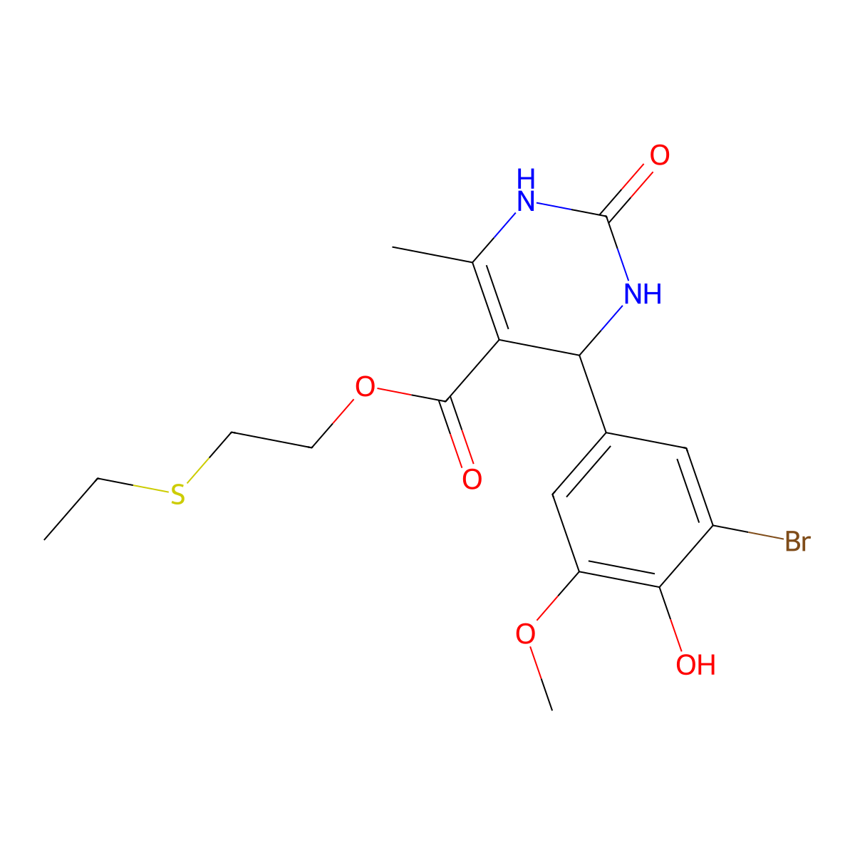 2-(Ethylsulfanyl)ethyl 4-(3-bromo-4-hydroxy-5-methoxyphenyl)-6-methyl-2-oxo-1,2,3,4-tetrahydro-5-pyrimidinecarboxylate molecular structure, CAS 340018-51-1