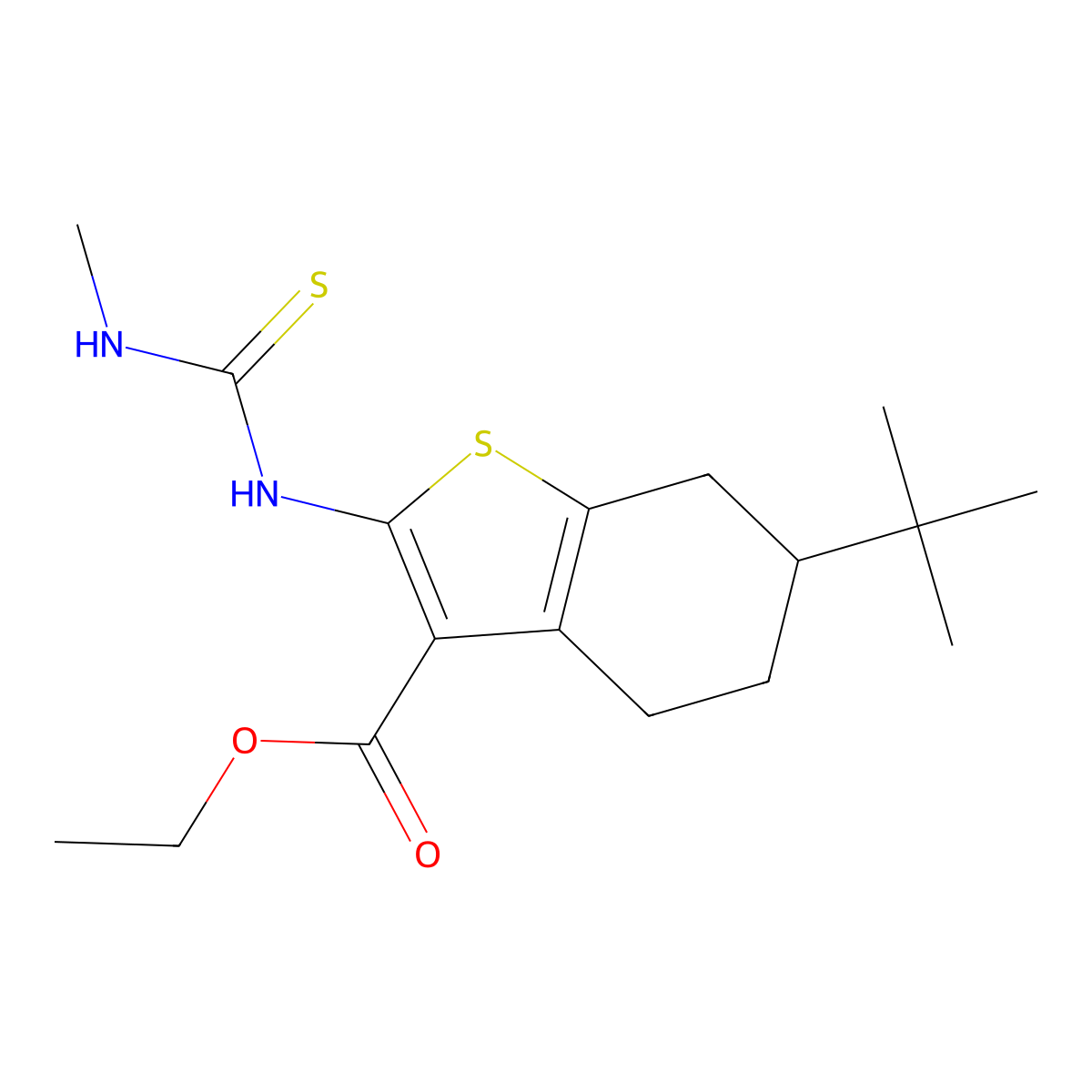 Ethyl 6-tert-butyl-2-(methylcarbamothioylamino)-4,5,6,7-tetrahydro-1-benzothiophene-3-carboxylate molecular structure, CAS 340018-64-6