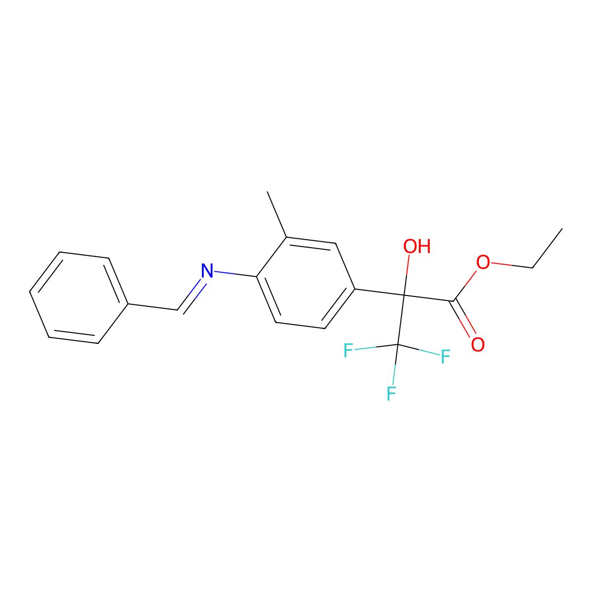 Ethyl 2-[4-(benzylideneamino)-3-methylphenyl]-3,3,3-trifluoro-2-hydroxypropanoate molecular structure, CAS 340029-49-4