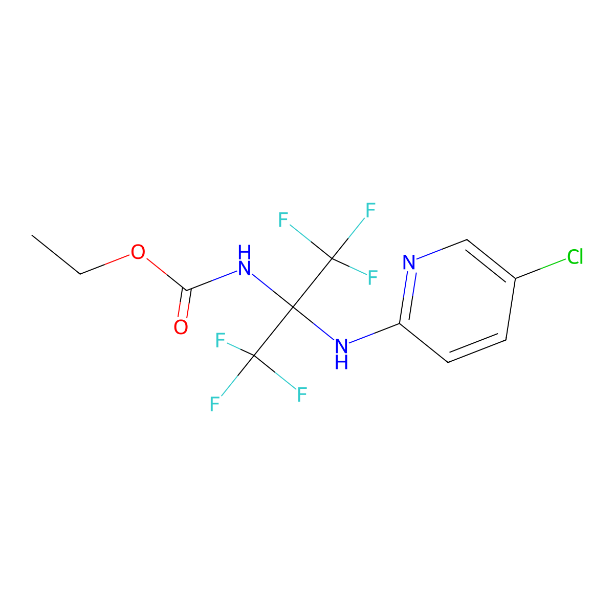 Ethyl (2-((5-chloropyridin-2-yl)amino)-1,1,1,3,3,3-hexafluoropropan-2-yl)carbamate molecular structure, CAS 340030-25-3