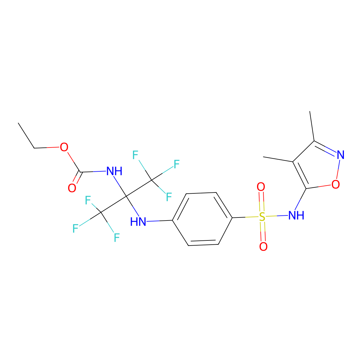 ethyl N-[2-[4-[(3,4-dimethyl-1,2-oxazol-5-yl)sulfamoyl]anilino]-1,1,1,3,3,3-hexafluoropropan-2-yl]carbamate molecular structure, CAS 340030-58-2
